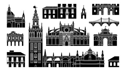 Naklejka premium Doodle Art of Seville City, Spain