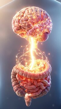 Brain gut connection gut brain axis anatomy and neural nerve network concept art showing human nervous system health mental health digestive organ communication medical science illustration