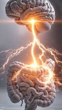 Brain gut connection gut brain axis concept art human intestine anatomy neural energy anatomy illustration nervous system energy human organ stomach digestive system health concept vibrant glow