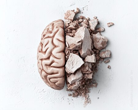 Brain split in two with cracked pieces.