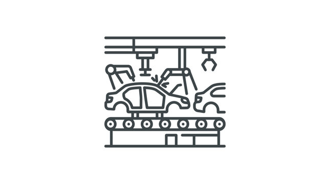 Robotic car assembly line manufacturing process icon.