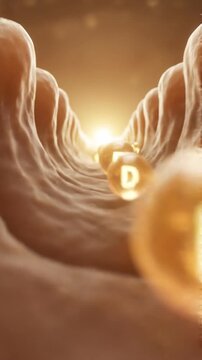 Golden vitamin nutrient absorption intestinal health supplement capsule macro anatomy biology medicine therapy wellness healthcare digestion digestive medical organic science healthy micro nutrient