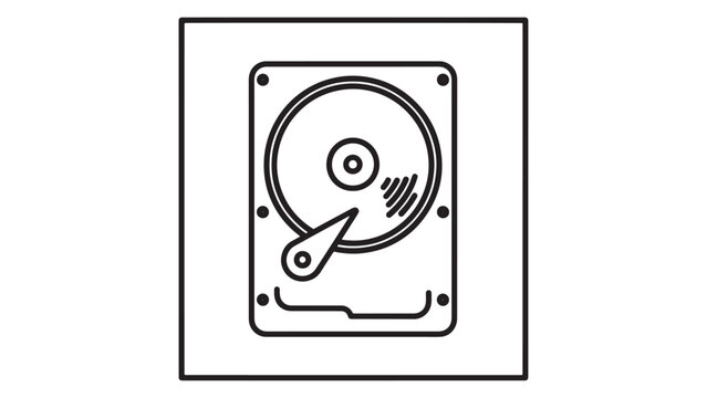 Hard disk drive outline icon in dark minimal line art isolated on black background