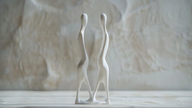 Minimalist surreal sculpture of two figures standing back-to-back, symbol of indifference and emotional estrangement.