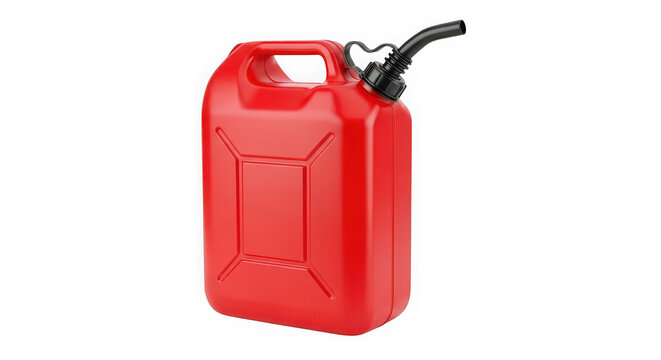 Red plastic jerry can with black handle and spout