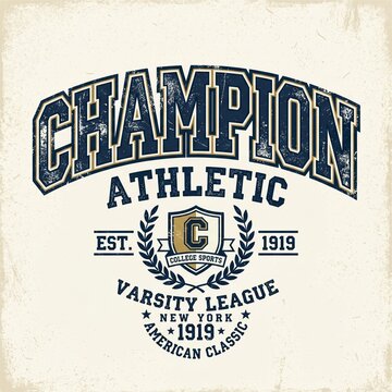 Champion Athletic Logo with Varsity League Text on Classic American Apparel