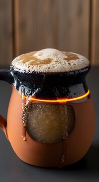 Traditional Mexican Cafe de Olla served in a rustic clay mug.