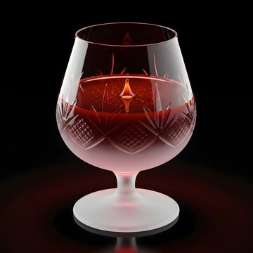 Elegant Crystal Brandy Snifter Filled with Deep Red Liquid.