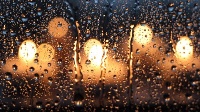 Rainy Night City Lights Through Window.