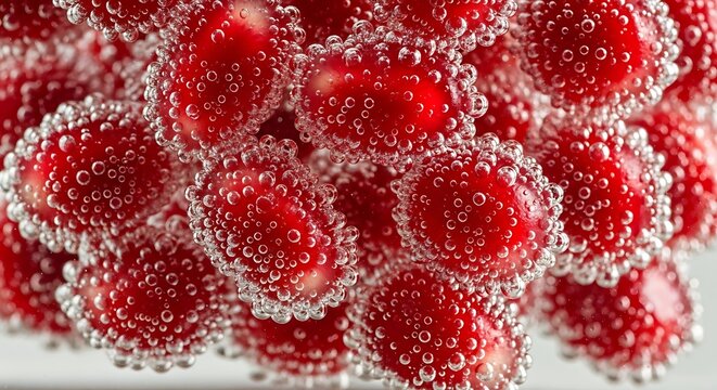 Virus particles with protein spikes.