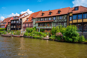 Obraz premium Half Timbered Houses On River In Bamberg Germany