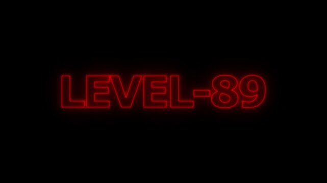 Glowing red neon text display showing the number eighty nine on a dark black background for gaming progress indicators or digital interface