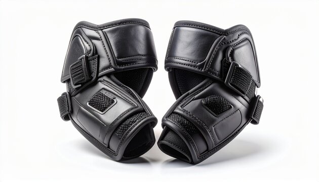 Black Elbow Pads for Sports Protection Isolated on White Background