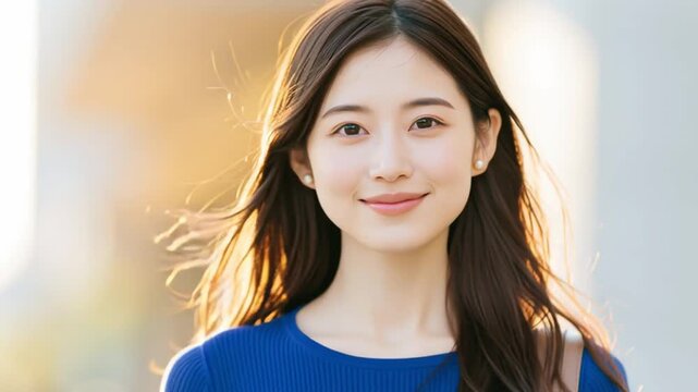 笑顔で出勤する日本人女性