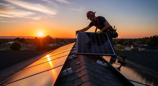 solar panel installation on roof top.