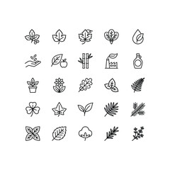Nature and Botanical Leaf Icons Set Collection Outline Style © pangestu