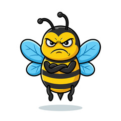 Angry cartoon bee mascot with crossed arms. © yan