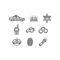 Police and Law Enforcement Line Icon Set Vector Outline Collection © pangestu