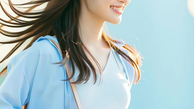 笑顔で出勤する日本人女性