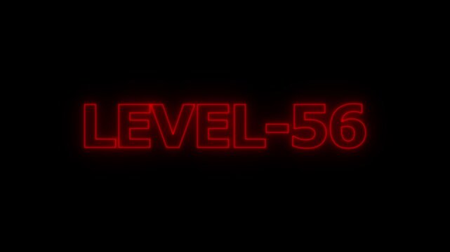 Glowing red neon text display showing level fifty six on a solid black background for game interface and digital progress indicators