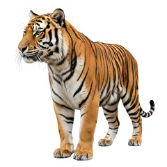 Obraz premium Majestic tiger standing and looking to the side isolated on transparent background