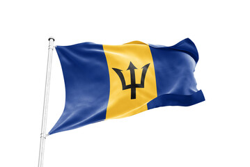 Barbados flag waving on pole isolated on transparent background © VuongTan