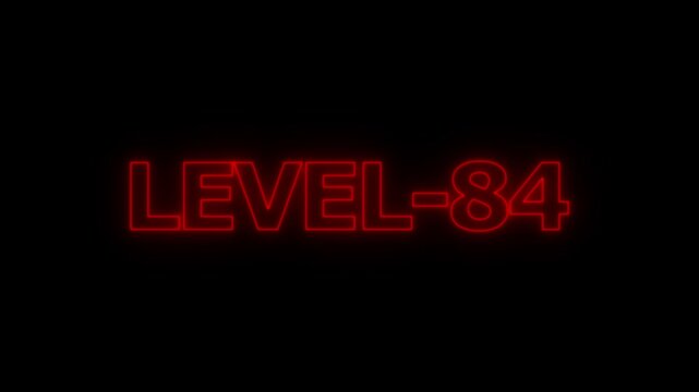 Glowing red neon text display showing the phrase level 84 against a dark black background for gaming interface or digital progress indicator