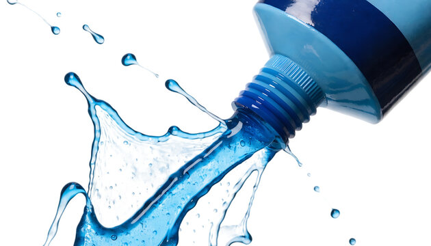 Fresh blue mint gel toothpaste squeezed from tube cut out isolated on white background PNG. AI GENERATED.  
