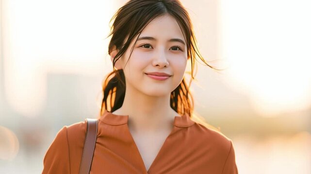 笑顔で出勤する日本人女性
