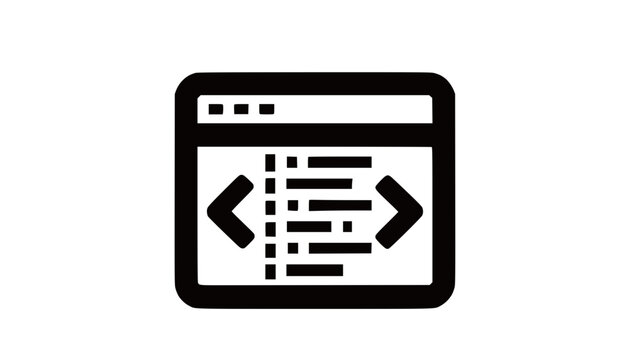 Coding Icon: Web Browser Window with Code Lines and Brackets