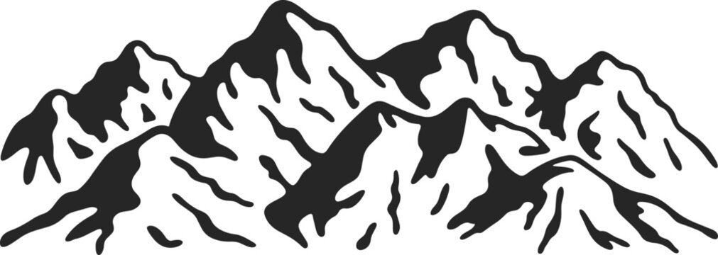 Mountain range silhouette illustration, rugged alpine peaks landscape design for outdoor adventure projects
