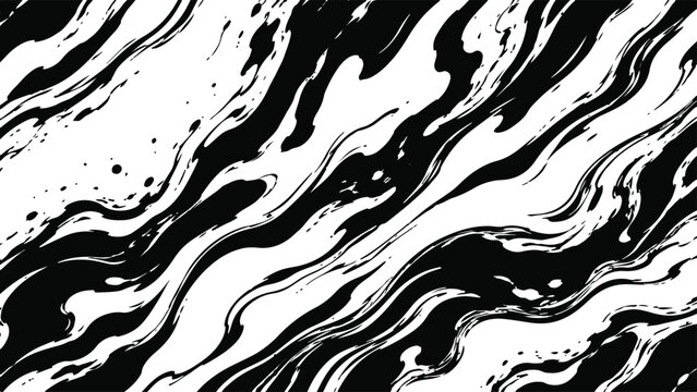 Dynamic diagonal liquid marble swirl vector background with high contrast black and white fluid lines