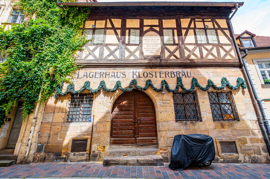 Historic Brewery Facade In Bamberg Bavaria Germany