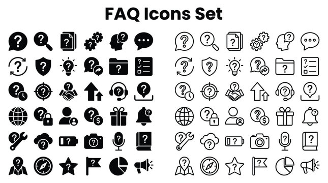 FAQ icons set illustration for frequently asked questions symbols