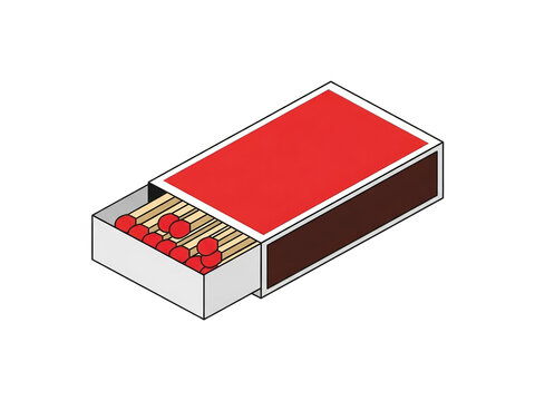 Open matchbox filled with wooden matches and red tips, symbolizing fire, ignition, and starting a flame