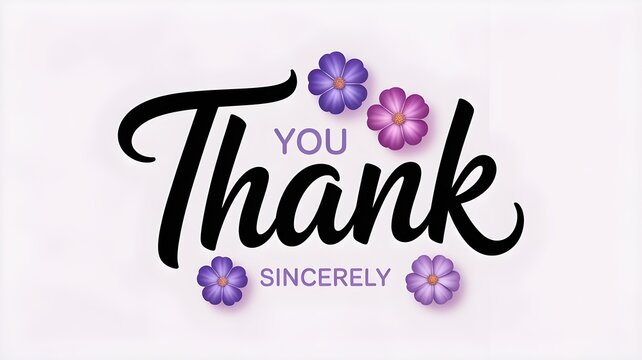 Gratitude message with purple flowers on light background