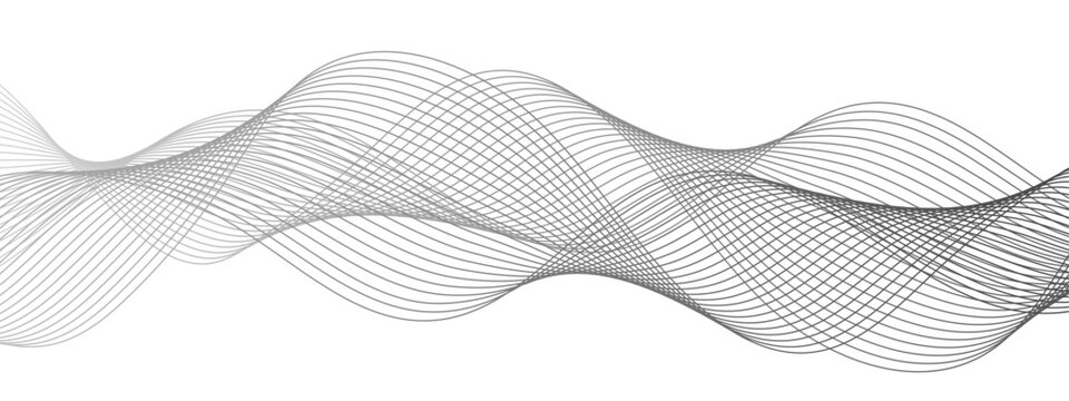 Abstract undulating waveform pattern generated by thin, delicate grey lines, suggesting motion and fluidity, forming an elegant visual representation of sound or energy waves 