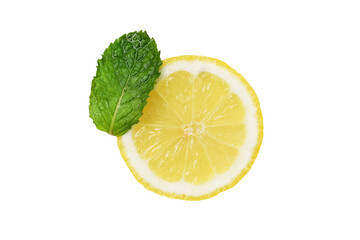 Fresh lemon slice with a green mint leaf © Bowonpat