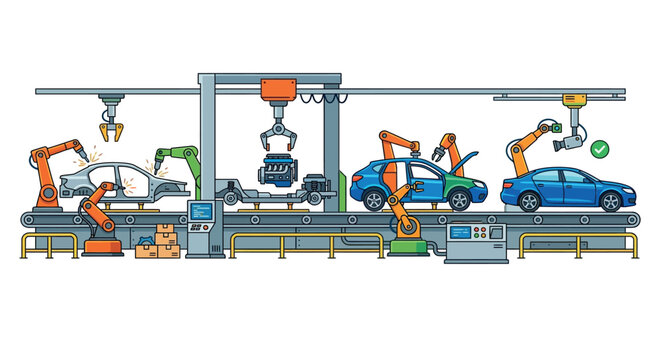 automobile assembly line vector illustration car manufacturing