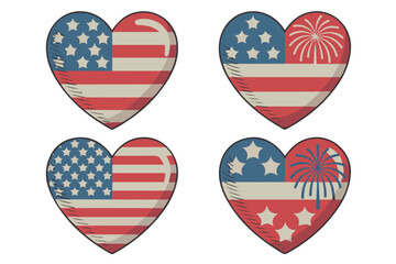 Fototapeta premium set of Hearts for Independence day 4th of July vector illustration isolated on white background