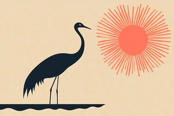 Naklejka premium Silhouetted crane under radiant sun