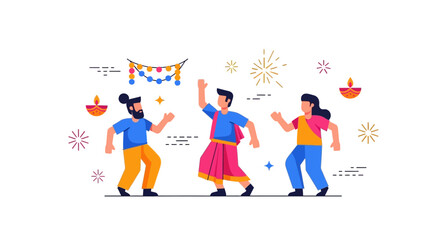 Fototapeta premium People dancing in colorful traditional clothing.