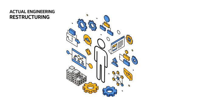 Illustrated concept of engineering restructuring and innovation processes.