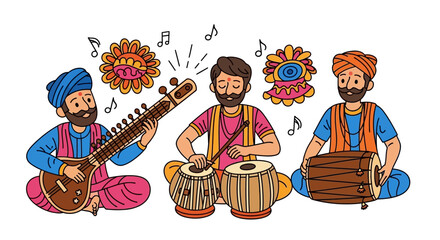 Obraz premium Traditional Indian musicians playing instruments.