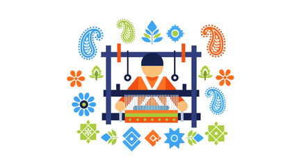 Naklejka premium Weaving machine with colorful floral patterns.