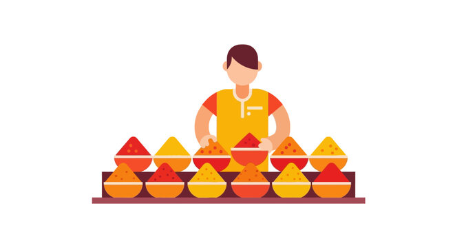 Woman selling colorful street food dishes.