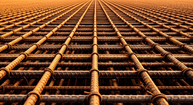 Close up of rusted steel rebar mesh pattern background