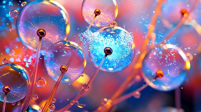 Digital technology water and bubble flowers fantasy scene abstract background