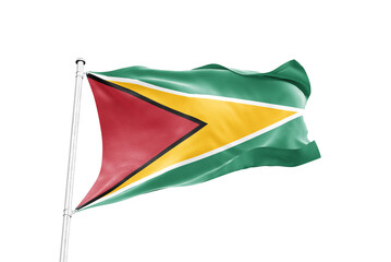 Guyana flag waving on pole isolated on transparent background © VuongTan