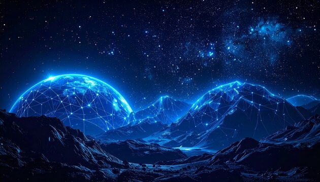 Futuristic glowing domes network